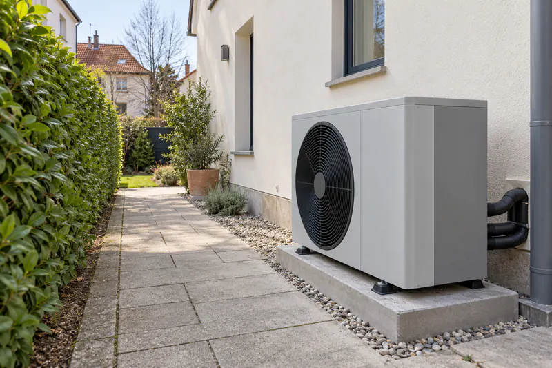Wärmepumpe mit Abstand zur Grundgrenze bei einem Wiener Reihenhaus